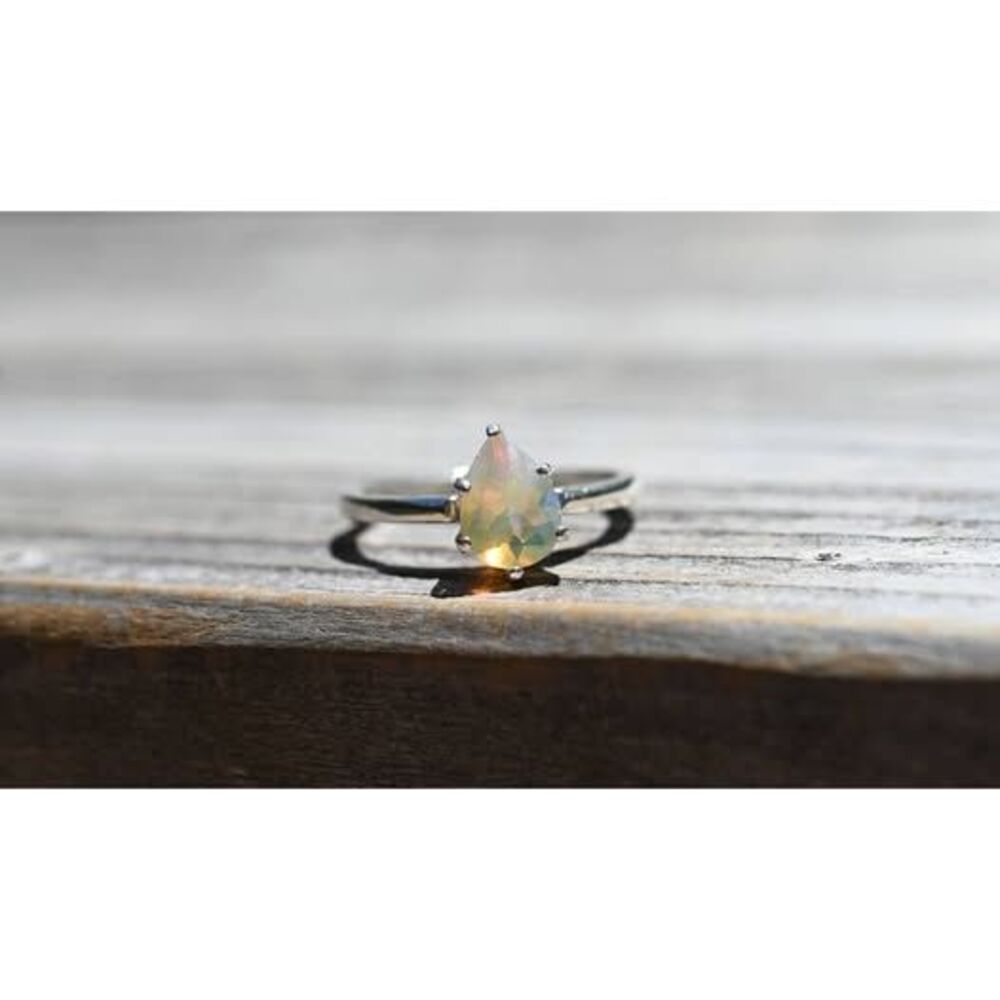 Opal ring, alternative engagement jewelry anniversary, sterling silver